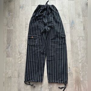 Peruvian Handmade Boho Cotton Black Striped Pants Large